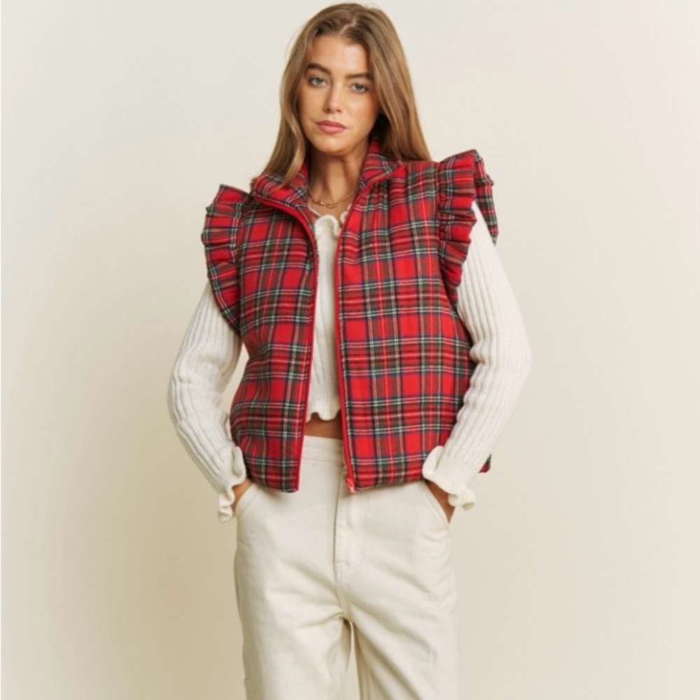 Plaid Puffer Vest NWOT